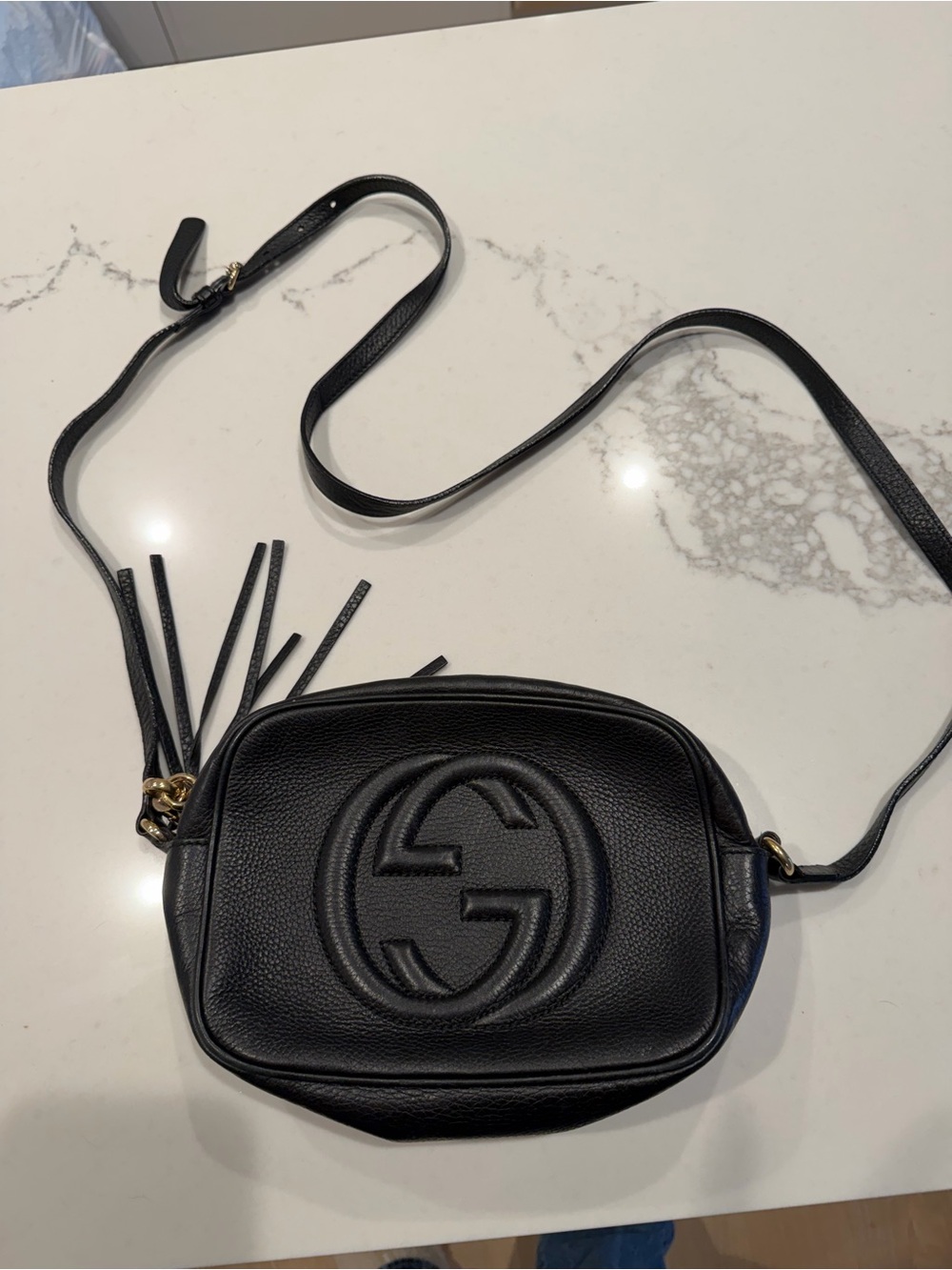 Gucci Black Pebbled Leather Soho Disco Crossbody with Tassel
